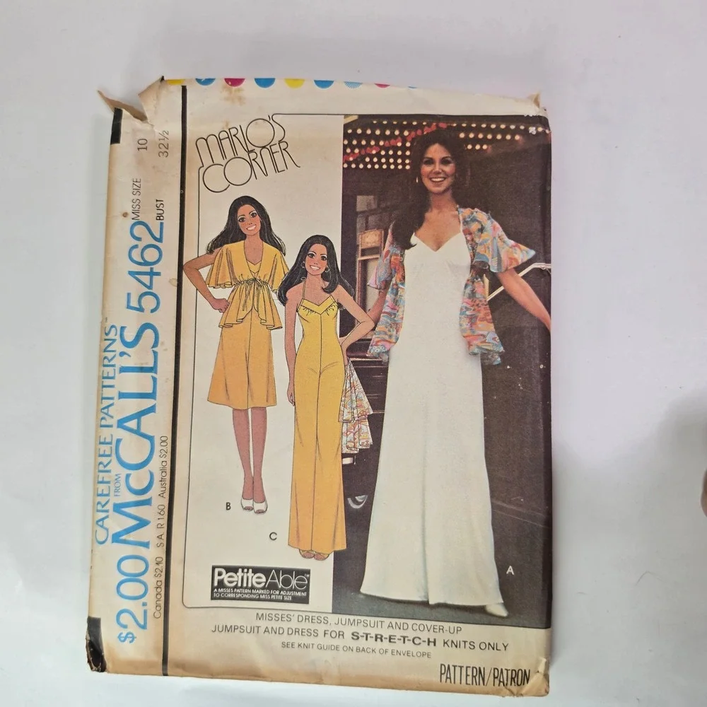 VTG 1977 McCalls 5462 Jumpsuit Halter Dress Cover Up Sewing Pattern Size 10